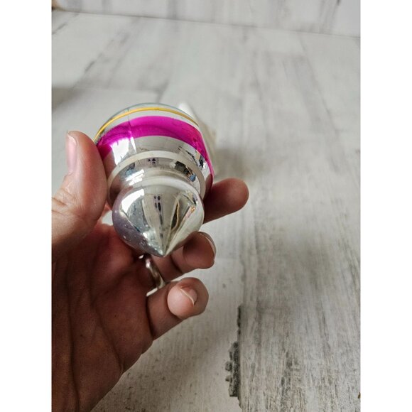 Vintage radko shiny Brite UFO striped red green tree ornament mercury glass refl - Picture 13 of 14